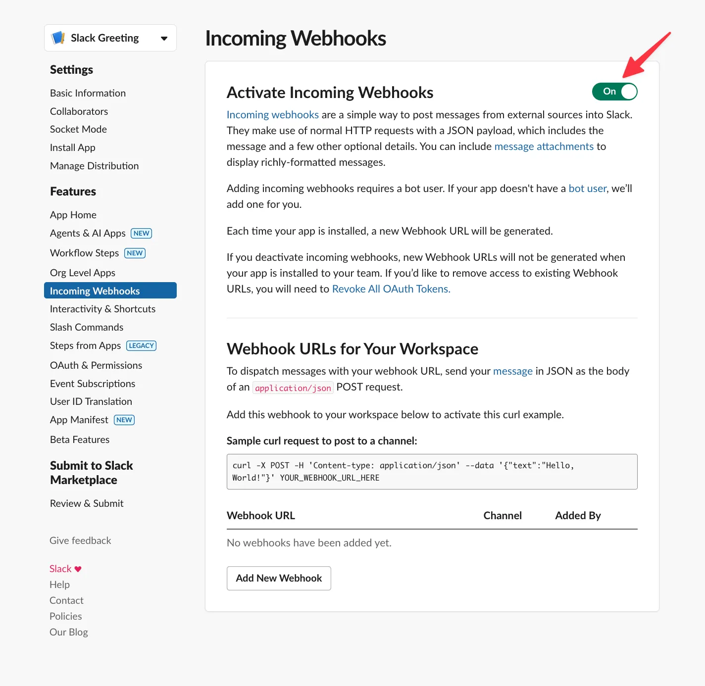 Enable incoming webhooks